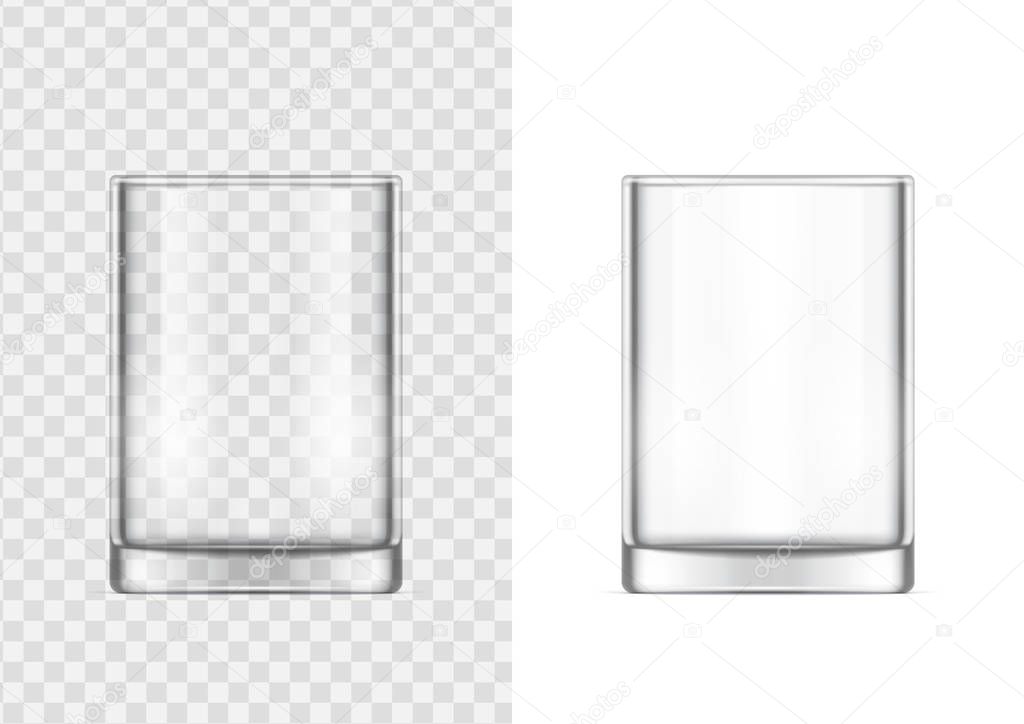 Realistic glass cup. Transparent glassware on white background. Vector illustration