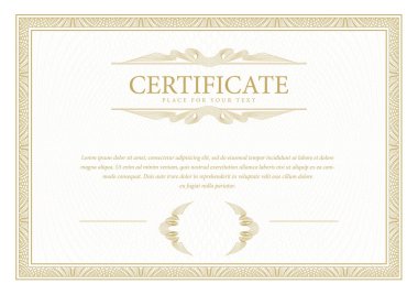 Sertifika. Şablon diploması para birimi sınır. Ödülü arka plan hediye çeki. Vektör çizim.