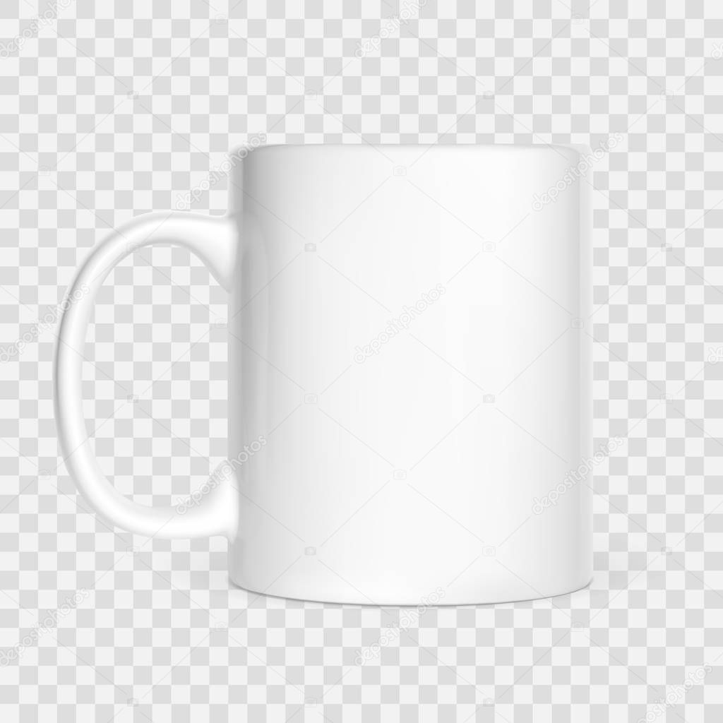 Realistic white cup isolated on transparent background. Vector illustration.