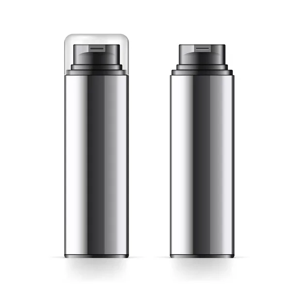 Bottiglia Cosmetica Nera Realistica Può Spruzzatore Contenitore Dispenser Crema Minestre — Vettoriale Stock