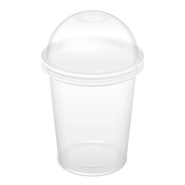 현실적인 플라스틱 일회용 컵입니다 레모네이드 신선한 차가운 아이스크림에 브랜드 파일에 — 스톡 벡터