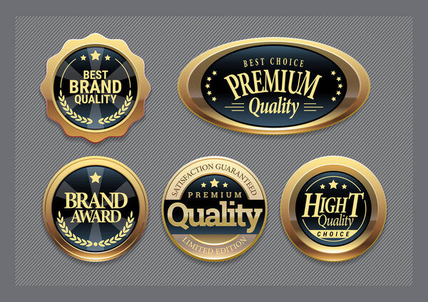 Golden badges collection. Quality markers. Vector illustration