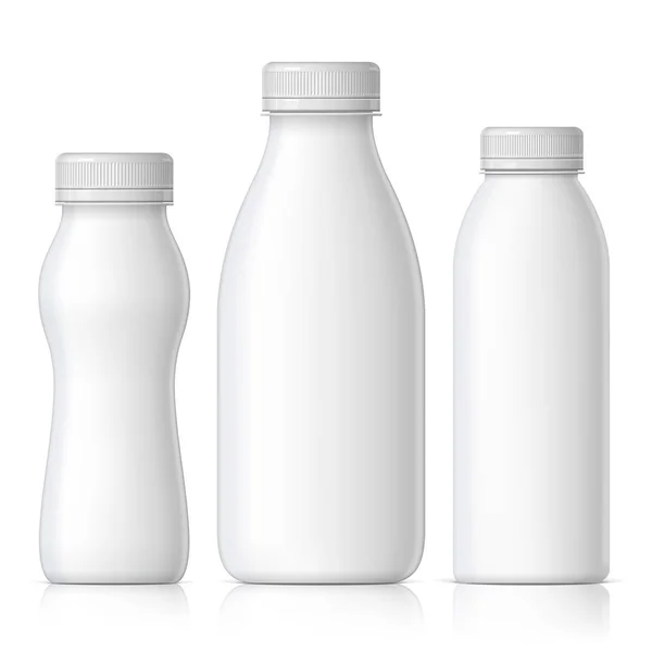 Süt Yoğurt Veya Kefir Diğer Sıvılar Için Gerçekçi Plastik Şişe — Stok Vektör