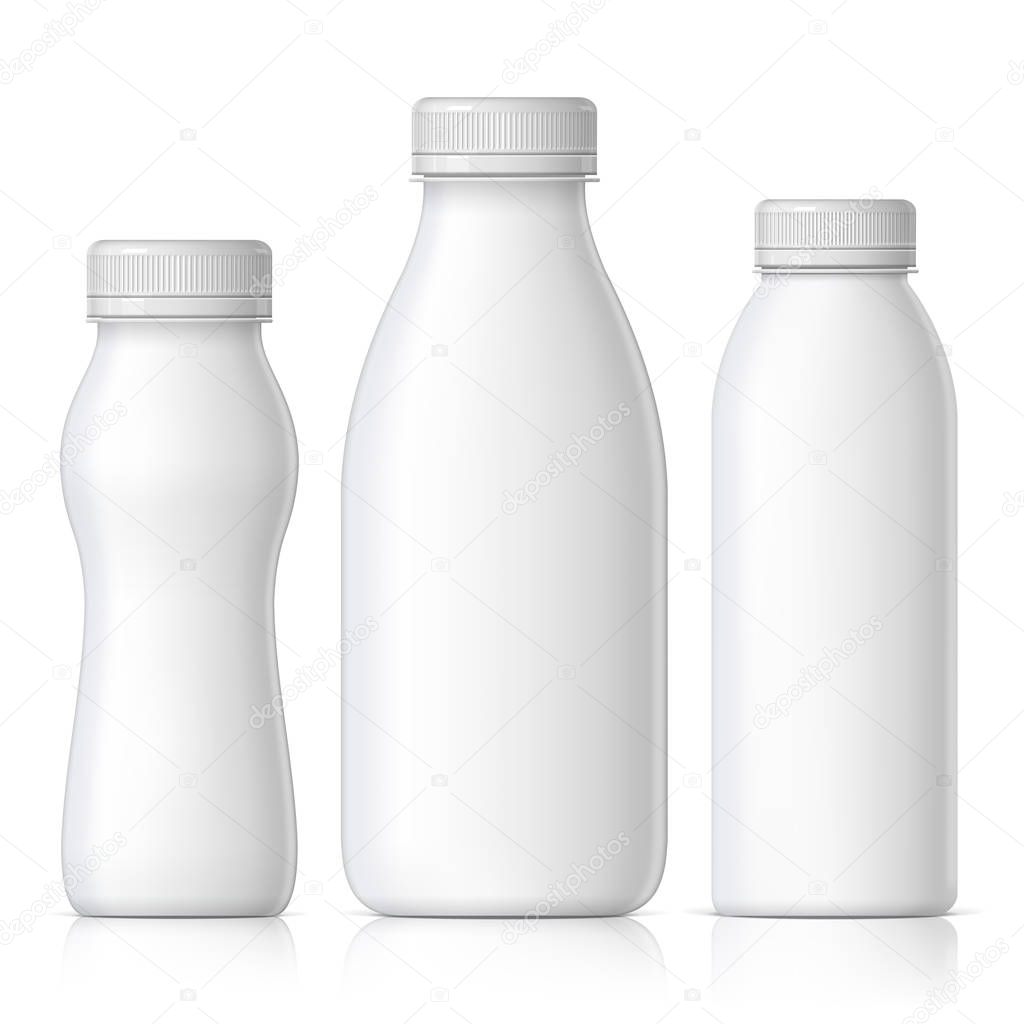 Realistic plastic bottle for milk, yogurt or kefir and other liquids. Mock Up Template. Vector illustration
