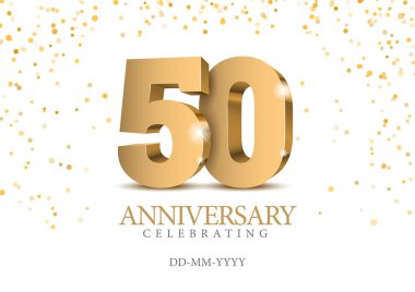 50. yıl dönümü. 3D altın sayılar. 50. yıl dönümü partisi için poster şablonu. Vektör illüstrasyonu