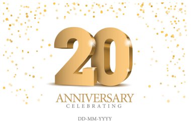 Anniversary 20. gold 3d numbers. Poster template for Celebrating 20th anniversary event party. Vector illustration clipart