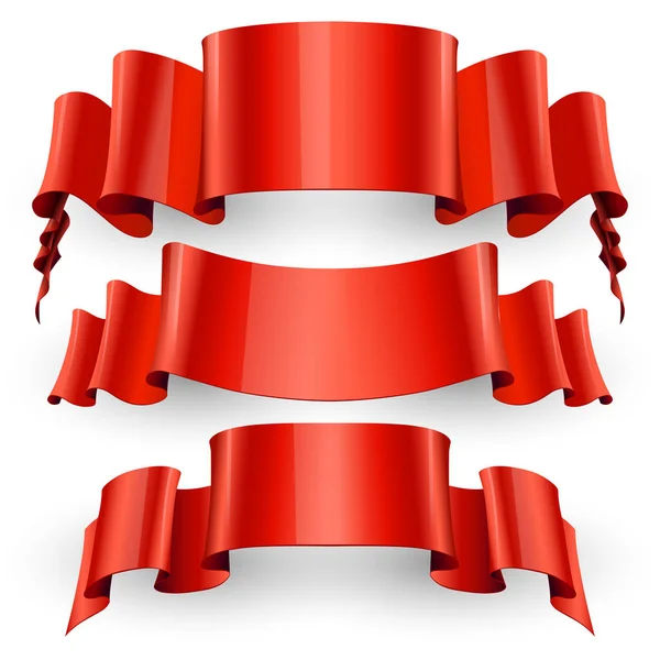Band Set Realistiska Röda Glansiga Papper Band Vektorillustration — Stock vektor