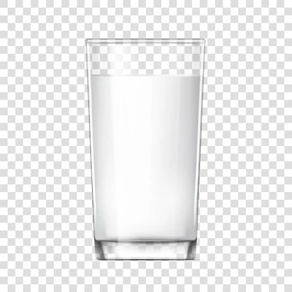 Taza Vidrio Realista Con Leche Cristalería Transparente Sobre Fondo Transparente — Vector de stock