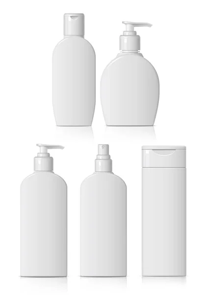 Набір Реалістичних Косметичних Пляшок Плоскої Форми Білому Тлі Колекція Упаковки — стоковий вектор