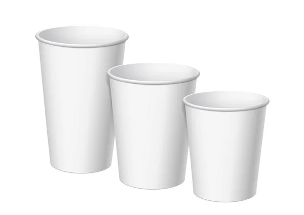 Réaliste Blanc Jetables Petites Grandes Moyennes Tasses Papier Pour Diverses — Image vectorielle