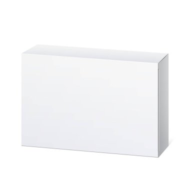 Gerçekçi beyaz paket karton kutu. Yazılım, elektronik cihaz ve diğer ürünleri için. Vektör çizim