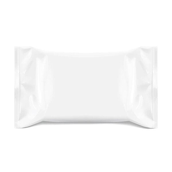 Реалистичный белый пустой шаблон Упаковка Foil для влажных салфеток. реалистичный пакет фольги. Пакет для еды. Шаблон для макета вашего дизайна. 3D иллюстрация. Векторная иллюстрация
