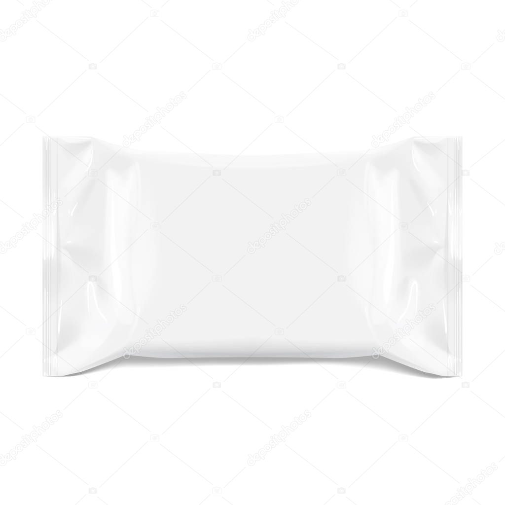 Realistic White Blank template Packaging Foil for wet wipes. realistic foil package. Package for food. Template For Mock up Your Design. 3D illustration. Vector illustration