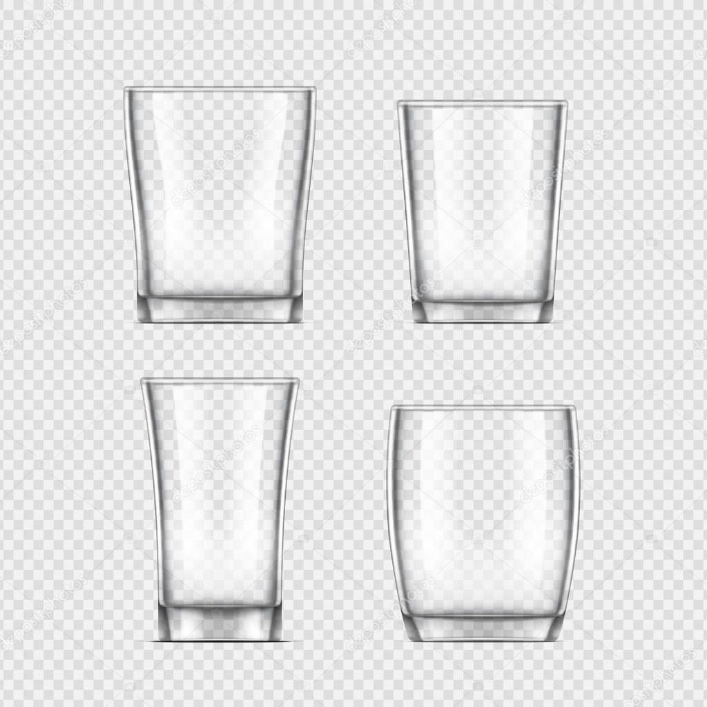 Realistic glass cup. Transparent glassware on white transparent . Vector illustration