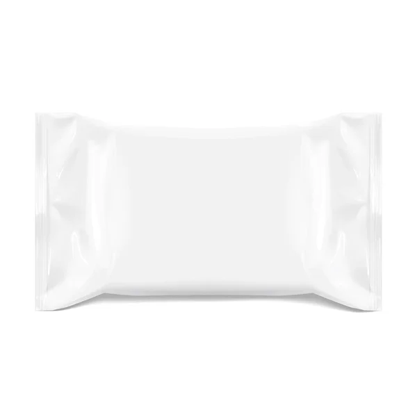 リアルな白空白テンプレート ウェット ワイプ用包装箔 現実的な箔のパッケージ 食品用パッケージです テンプレートのデザインを模擬します イラスト ベクトル図 — ストックベクタ
