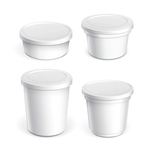 Recipiente Plástico Blanco Realista Para Yogur Mermeladas Otros Productos Ilustración — Vector de stock