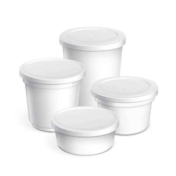 Realistyczne Białe Puste Plastikowy Pojemnik Jogurtu Dżemy Inne Produkty Ilustracja — Stockvector