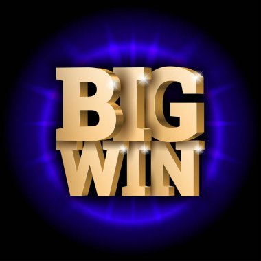Altın 3d kelime büyük kazanmak. Kumar, casino, poker, slot, rulet veya kemik için. Vektör çizim