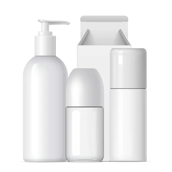 Emballage Produit Cosmétique Médicament Cool Réaliste Bouteille Plastique Blanc Illustration — Image vectorielle