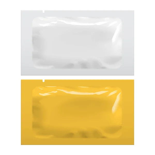 Modèle Blanc Doré Réaliste Emballage Lingettes Humides Feuille Pochette Médecine — Image vectorielle