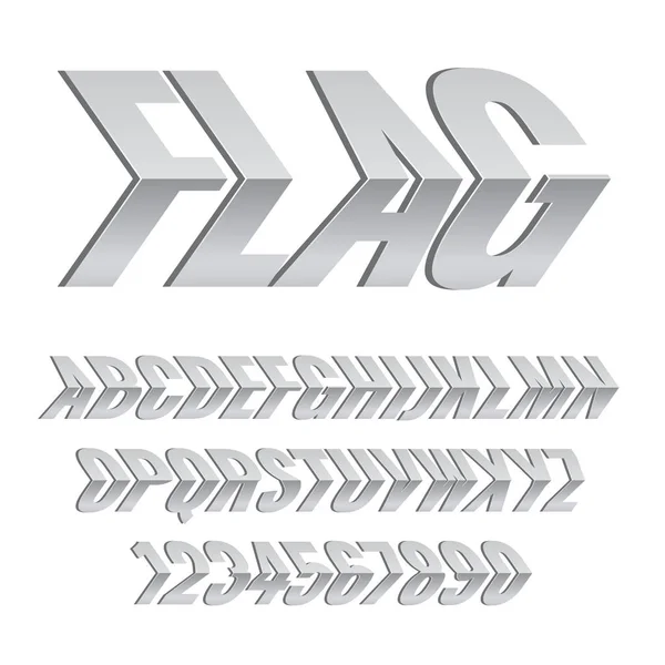 Векторний Срібний Алфавіт Листи Зігнуті Градусів — стоковий вектор