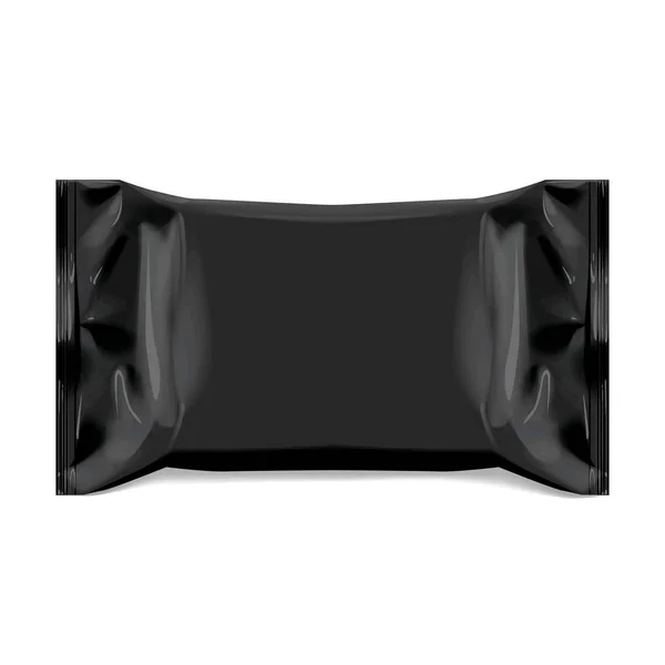 Plantilla Realista Black Blank Packaging Foil Para Toallitas Húmedas Paquete — Vector de stock