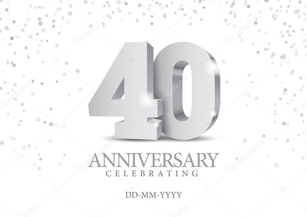 Anniversary 40. silver 3d numbers. Poster template for Celebrating 50th anniversary event party. Vector illustration