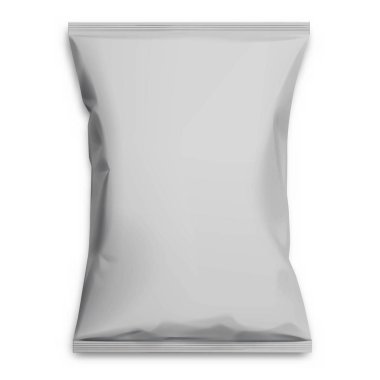 Cips, kahvaltılık tahıllar ve diğer ürünler için gerçekçi poşette gri. Marka şablonu için alay. vektör çizim.