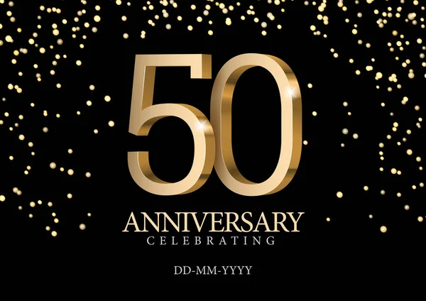 創立50周年金の3D番号 50周年記念イベントのポスターテンプレート ベクターイラスト — ストックベクタ