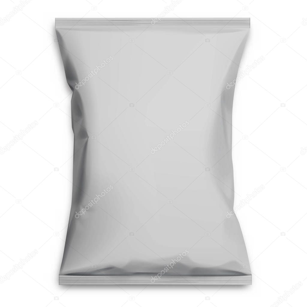 Gray realistic Polyethylene bag for chips, Breakfast cereals and other products . Mock up for brand template. vector illustration.