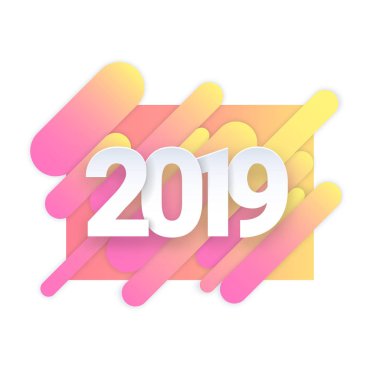 Vektör metin tasarım 2019. 3D numaraları. Mutlu yeni yıl şablon tebrik kartı.