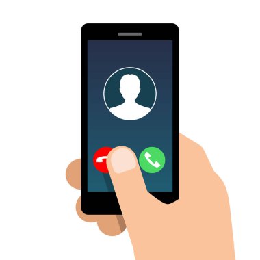 Gelen arama üstünde hareket eden telefon. Smartphone elinde. düz vektör çizim