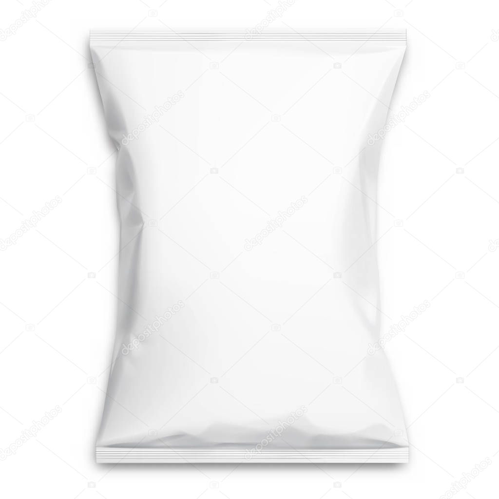 white realistic Polyethylene bag for chips, Breakfast cereals and other products . Mock up for brand template. vector illustration.