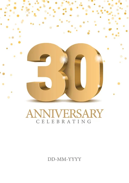 Aniversario 30. oro 3d números . — Vector de stock