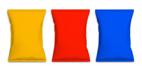 Realistische rote, blaue und gelbe Blanko-Vorlagenverpackungen — Stockvektor