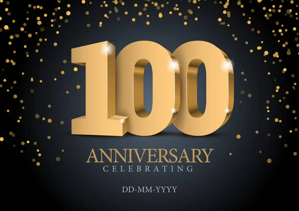 Výročí 100. Zlatá 3D čísla. — Stockový vektor