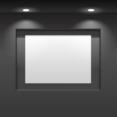 Showroom paneli. Duvarda asılı dikey poster