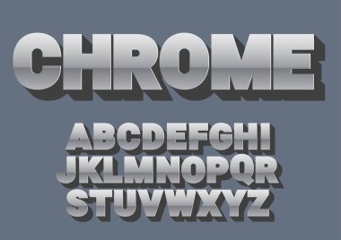 Yazı tipi alfabesi. Hrome tarzı, uzun gölgeile sanserif yazı tipi.