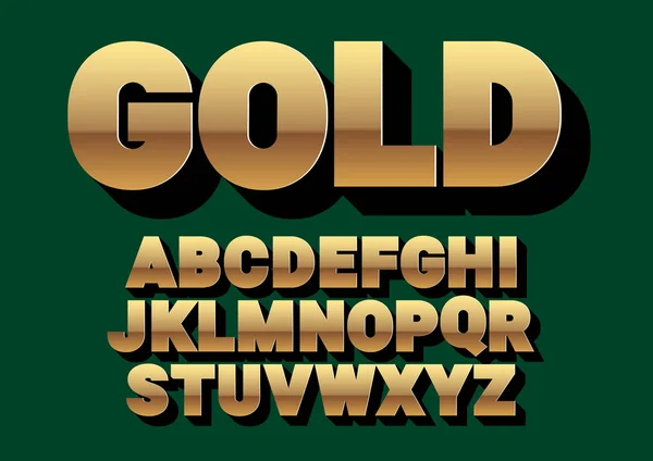 Алфавіт шрифту. Золотий стиль, безсмертний шрифт з довгою тінь . — стоковий вектор