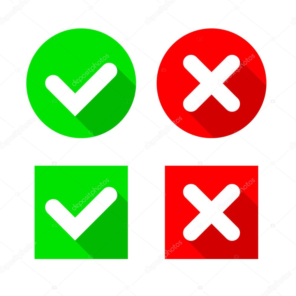 Check Mark and Cross Icon isolated on white background.