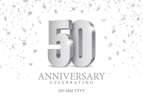 Anniversary 50. silver 3d numbers. — Stock Vector
