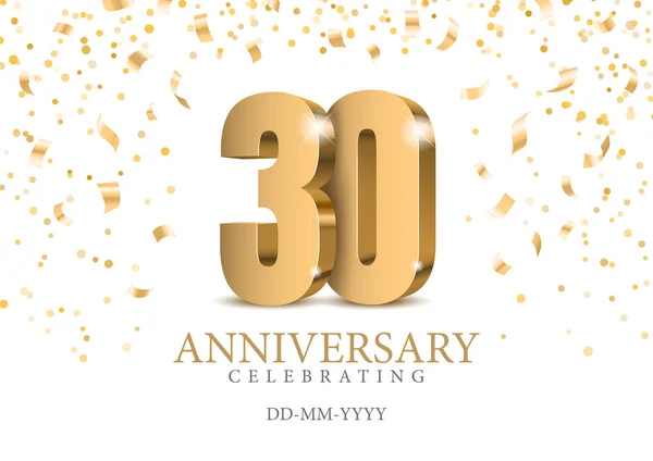 Aniversario 30. oro 3d números . — Vector de stock