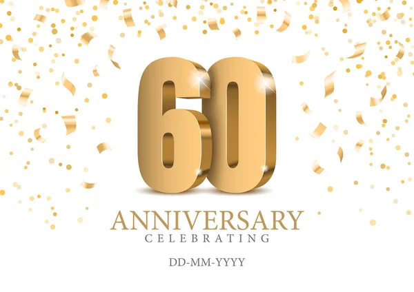 Aniversario 60. oro 3d números . — Vector de stock