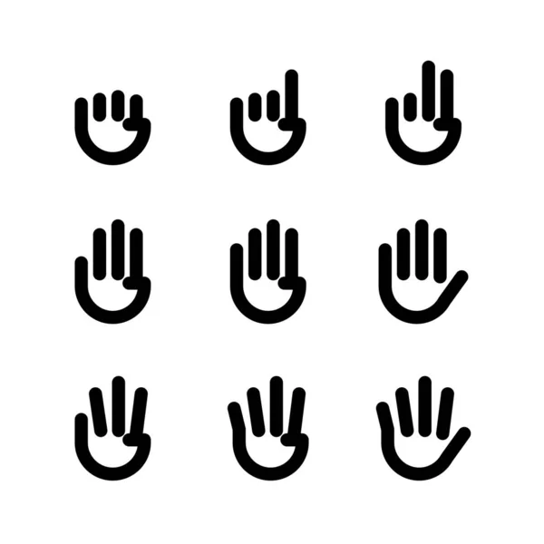 Handgesten. Zeilensymbole gesetzt. — Stockvektor