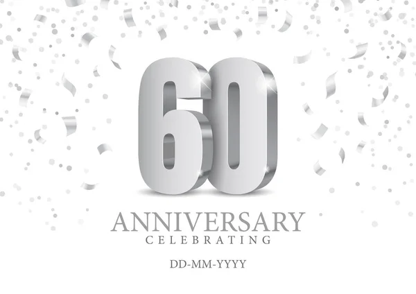 Aniversario 60. plata 3d números . — Vector de stock