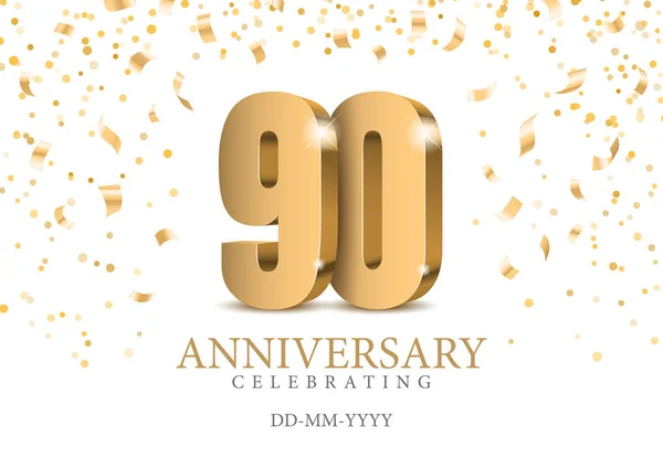 Anniversary 90. gold 3d numbers. — Stock Vector
