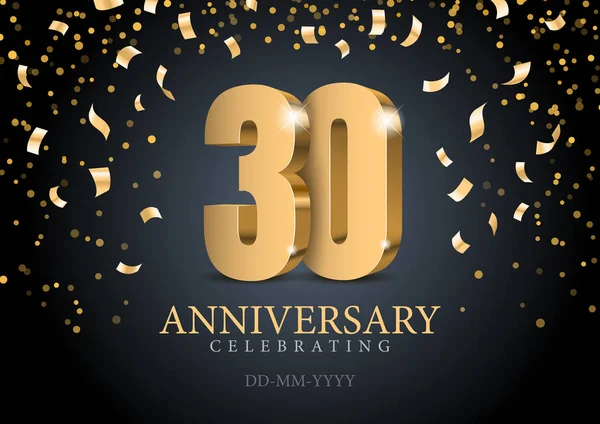 Anniversary 30. gold 3d numbers. — Stock Vector