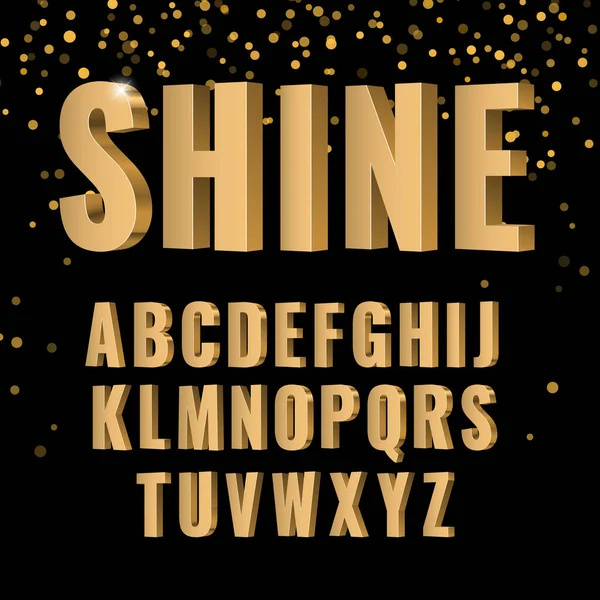 Gouden Symbolen Alfabet Glanzende Letters Stijl Sanserif Lettertype Vectorillustratie — Stockvector