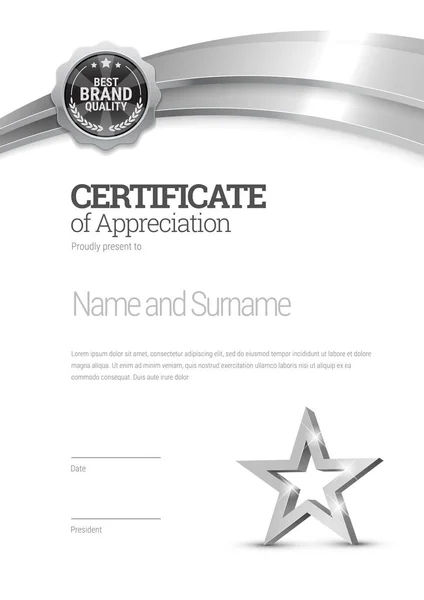 Modelo Certificado Prata Diploma Design Moderno Certificado Presente Ilustração Vetorial — Vetor de Stock
