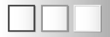 Resimler ve fotoğraflar için gerçekçi kare siyah, gri ve beyaz çerçeveler. Vektör illüstrasyonu.
